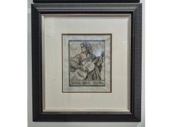 RENAISSANCE STYLE PRINT IN BLACK FRAME # 10 IN EXCELLENT CONDITION