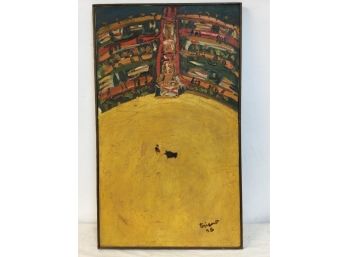 Painting, Bullfight, Mcm Style, Signed Triano 1958