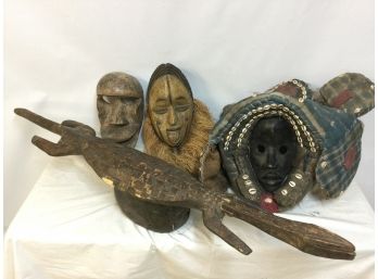 Lot African & New Guinea Tribal Masks, Carvings, 4 Pieces