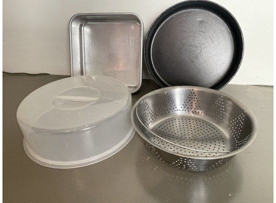 Baking Pans, Colander And Microwave Dish Cover