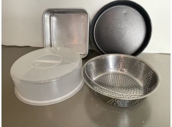 Baking Pans, Colander And Microwave Dish Cover