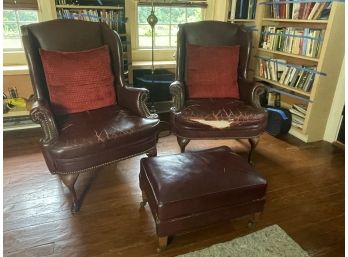 Pair Of Cushioned Arm Chairs With Ottoman
