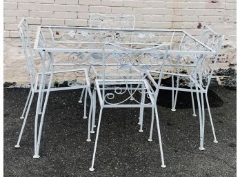 White Wrought Iron Vintage Table And Four Chairs