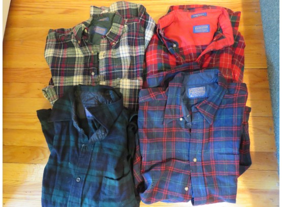 Four Vintage Pendleton Wool Plaid Long Sleeved Shirts
