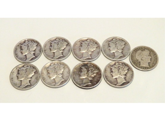 9 Liberty Silver Mercury Dimes Coins