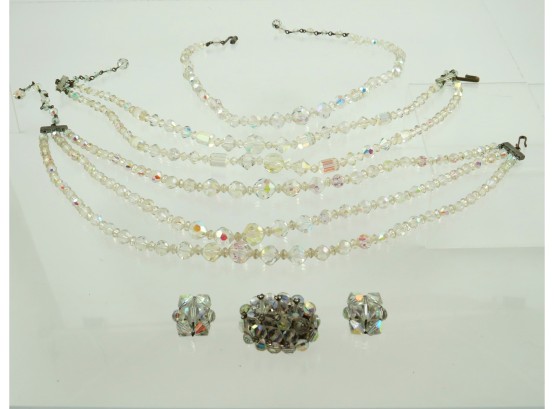 Aurora  Borealis Crystal Single Double And Triple Strand Necklaces Jewelry