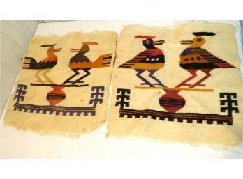 Pair Equador Central American Hand Sewn Table Wall Tapestries