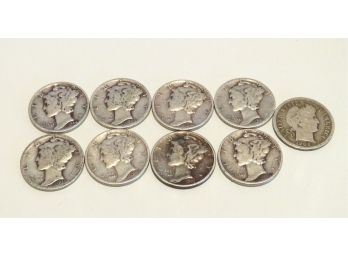 9 Liberty Silver Mercury Dimes Coins