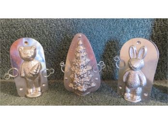 Vintage Christmas Tree Bear And Bunny Candy Chocolate Molds Stainless