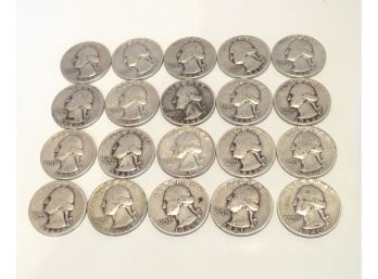 20 Washington Silver Quarters Coins