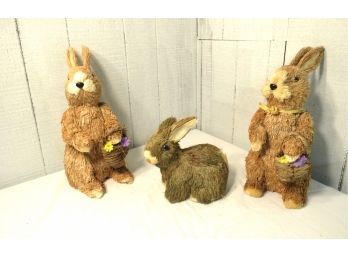 Trio Of Straw Sissal Rabbits