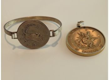 Taurus Silvertone Bracelet And Gold Tone Pendant