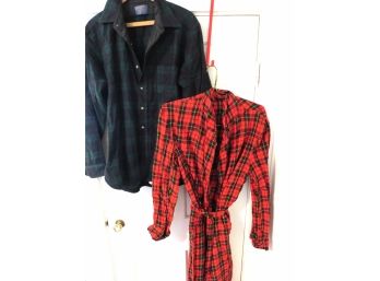 Vintage Pendleton Men's Wool Plaid Shirt And Plaid Bathrobe