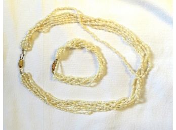 Freshwater Rice Seed Pearl Necklace And Bracelet Set