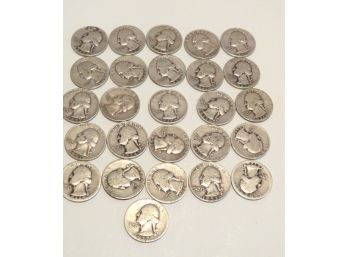 26 Washington Silver Quarters Coins