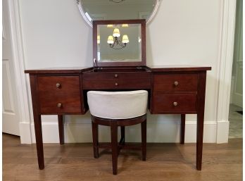 A Beautiful Cherry Vanity Table With Stool And Pop Up Mirror