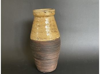 A Super Unique Crackled Finish Ceramic Vase With Ratan Wrap