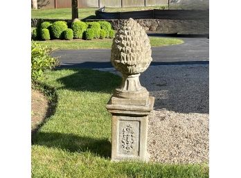 Fabulous Cement Pineapple Finial On A Pedestal Base, 1 Of 2
