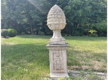 Fabulous Cement Pineapple Finial On A Pedestal Base, 2 Of 2