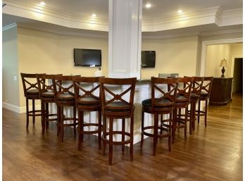 Nine Barstools, Some In Need Of Reupholstery