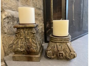 Pottery Barn Architectural Wooden Candle Holders