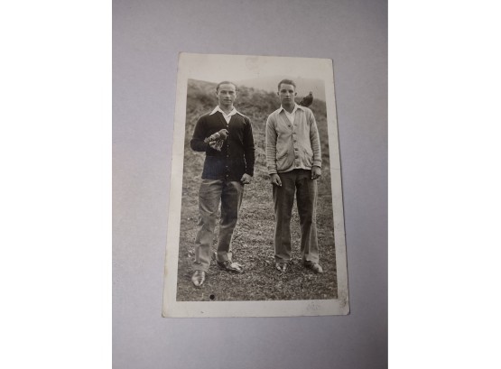 Two Young Men With Pet Pigeons Rppc