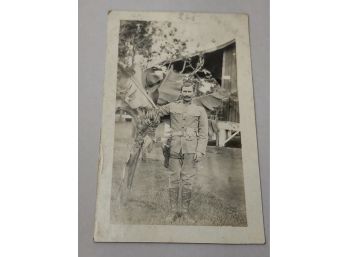 Soldier By A Banana Tree RPPC