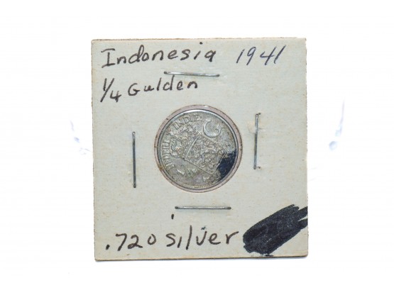 1942 Indonesia 1/4 Gulden Silver WWII Era Coin