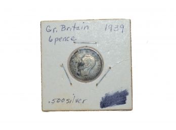 1939 Great Britain 6 Pence Silver Coin