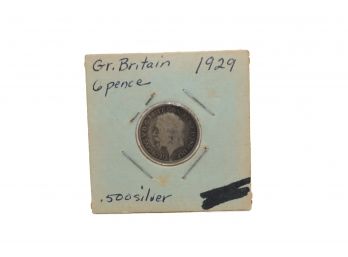 1929 Great Britain 6 Pence Silver Coin