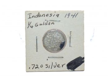 1942 Indonesia 1/4 Gulden Silver WWII Era Coin