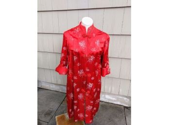 Fabulous Vintage Red Satin Chinese Robe -  Red/ Gold Satin Interior Double Lined