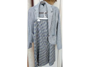 Grey Wool Blend J. Crew Jacket Paired With Long Talbot Silk Lined Skirt Size M