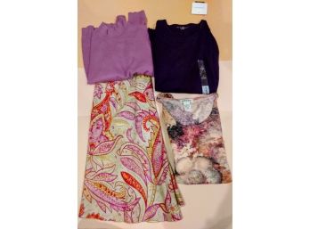 Three Cotton Shirts And Beautiful Silk Lined Floral Skirt By Talbots