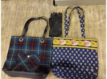 Talbots Plaid Purse, Vera Bradley Bag Paired With Black Gloves Size 7 1/4