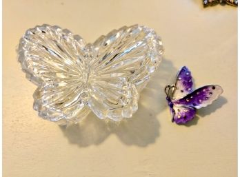 Vintage Butterfly Pin Paired With Butterfly Crystal Trinket Box