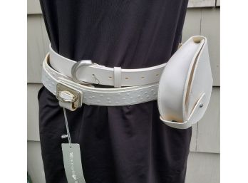 Two White Worth Leather Belts, One Faux Ostrich & One With Mini Purse