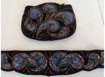 Iridescent Lavender/Blue And Copper Beads Adorn This Cummerbund Style Belt (sm). & Matching Evening Bag