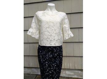 Rebecca Minkoff White Blouse (M) And Loft Size 4 Black/Lavender Skirt