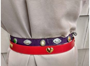 Red Heart Belt And Purple Jeweled Belts By Anne Klein And