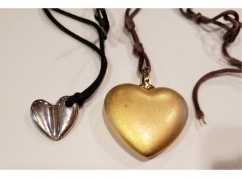 Costume Gold And Silver Heart Necklaces On Cords