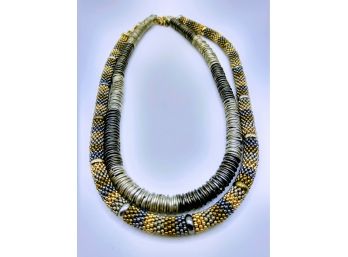 Two Metal Beaded, Multi Toned Necklaces
