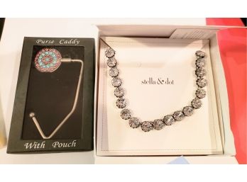 Stella & Dot Rhinestone Necklace (in Box) And Purse Caddy (in Box - Never Used)