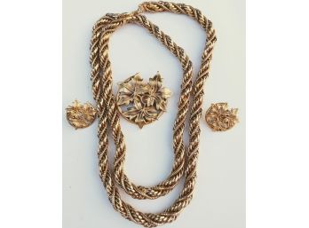 Vintage Costume Gold Necklace With Pins