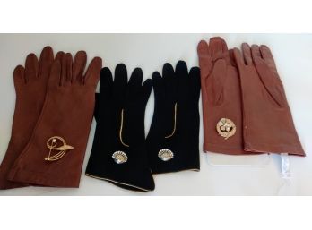 Ladies Gloves Paored With Vintage Pins And Earrings