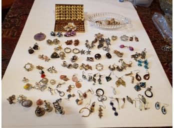Huge Lot Of Costume Jewelry, Earrings, Pins Andtrinket Boxes
