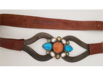 Wow!! This Jeweled Leatherock Turquoise/ Pearl Belt Is A Real Show Stopper!!