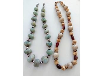 Two Great (Genuine Stones) Vintage Earth-tone And Sea-Tone Necklaces