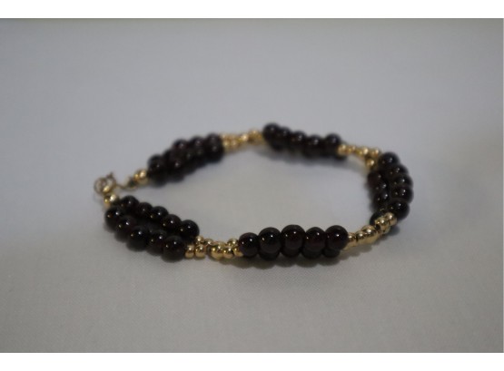 10K Yellow Gold With Dark Purple Beads Bracelet
