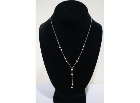 14K Yellow Gold With Pearls And Onyx Bead Necklace